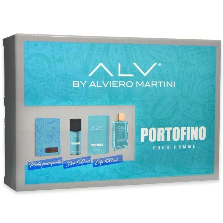 Alviero Martini Geschenkset Portofino Eau de Parfum 100ml + Deodorant 150ml + Reisepasshülle