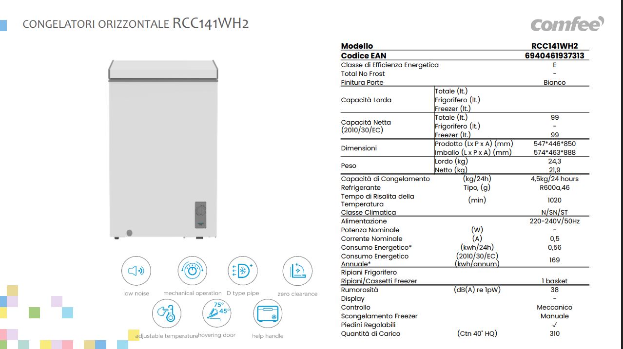 Comfee RCC141WH2 Gefriertruhe Freistehend 99L Weiß
