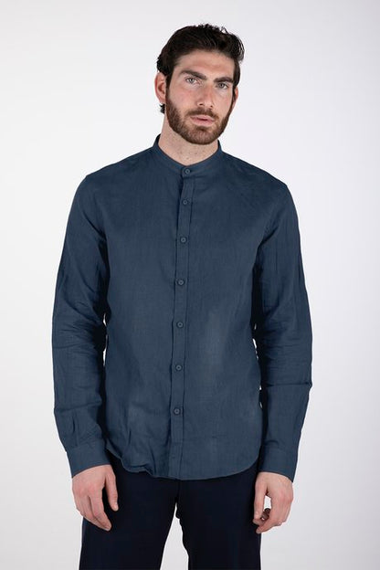 Censured camicia da uomo in lino collo coreana SM3693T LISM20 navy blue