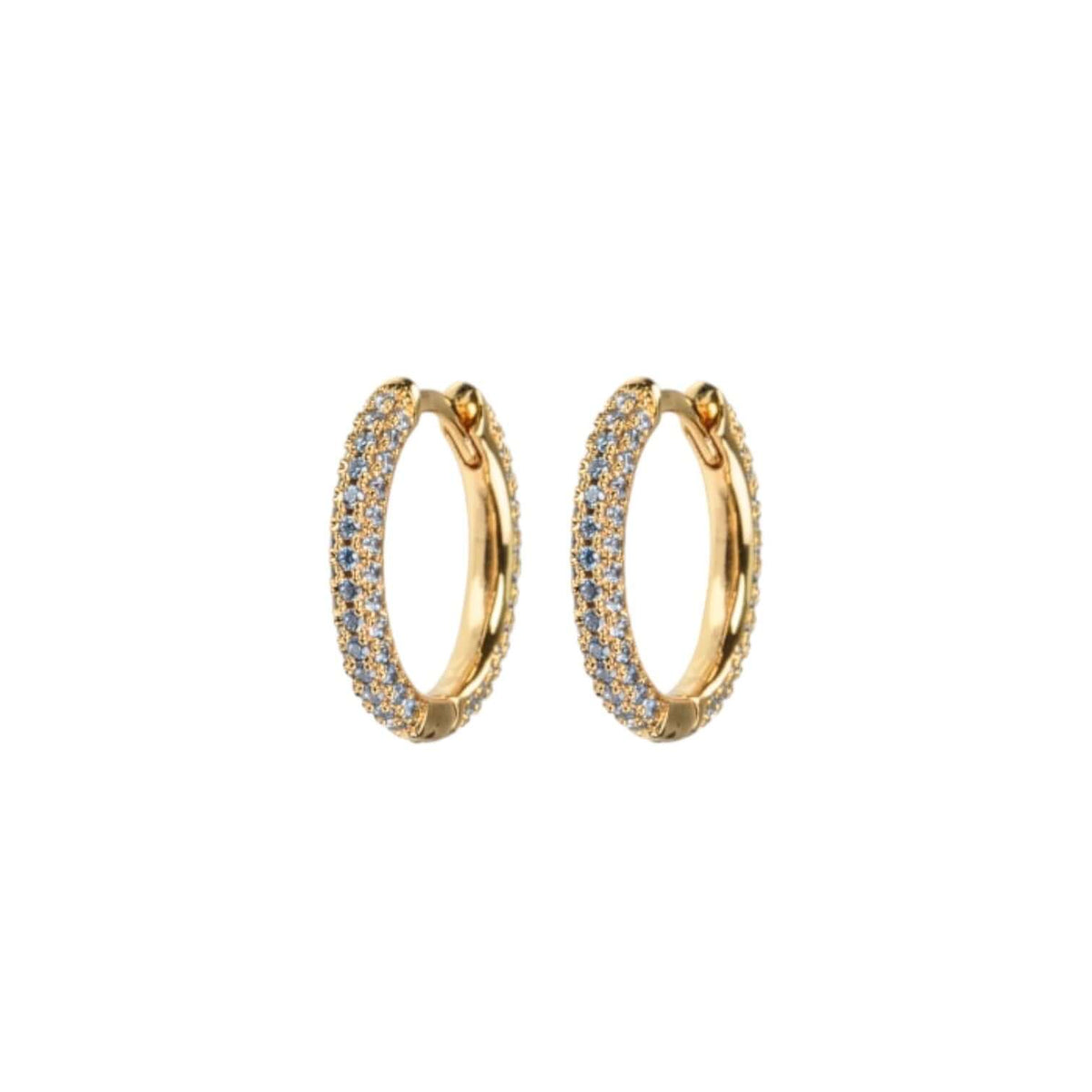 Medium Hoop Earrings with Blue Stone Embellishment