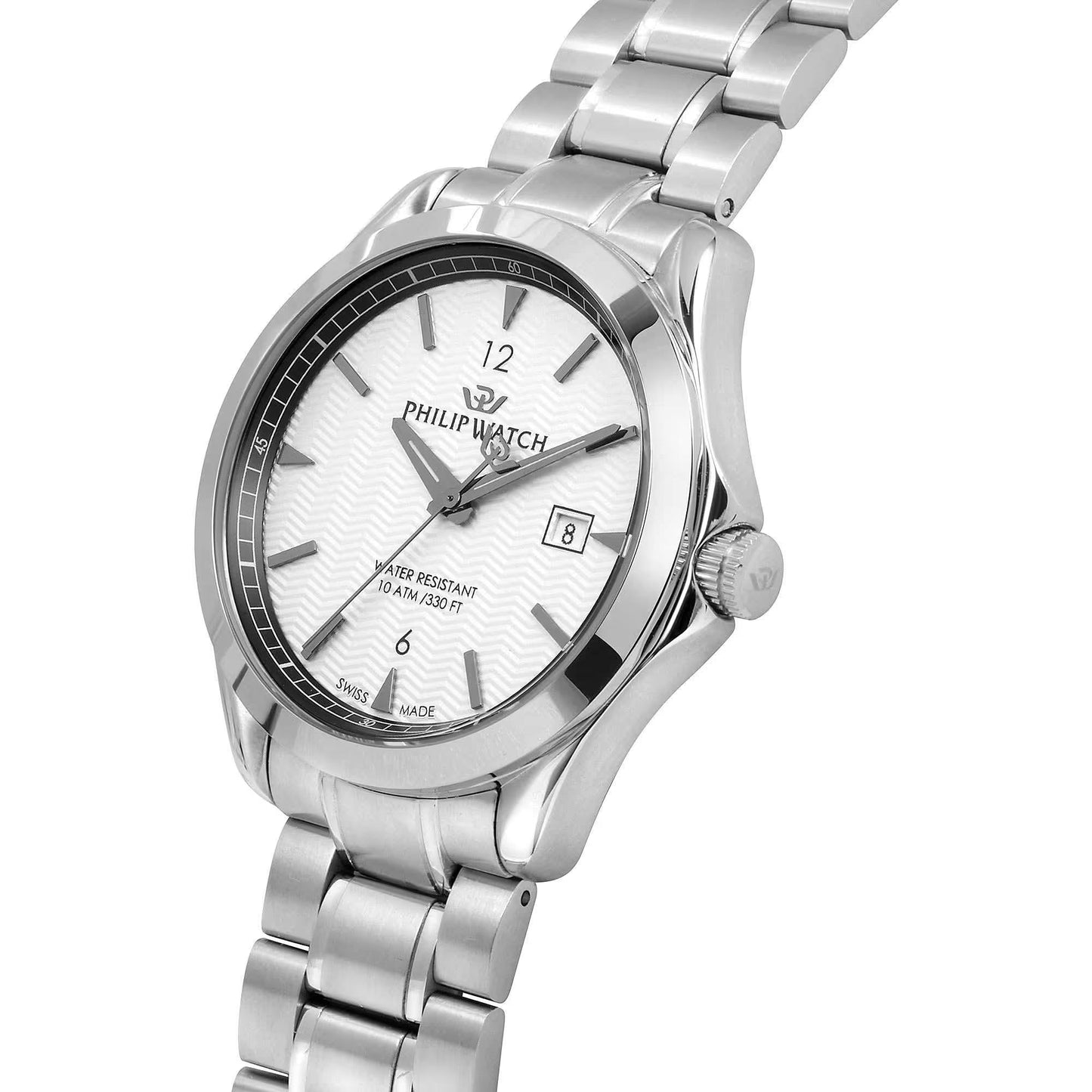 Philip Watch R8253165007 – Automatische 3-Zeigeruhr Swiss Made, weiß, Gehäuse 41 mm