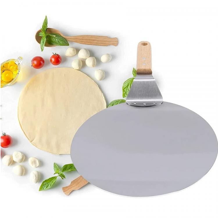 Pizzaschieber Holzgriff Schaufel Rund Schaufel Edelstahl Ofen 44x25.5cm