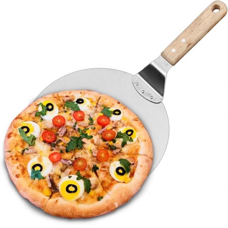 Pizzaschaufel Holzgriff Rundschaufel Edelstahl Ofen 49x30,5 cm