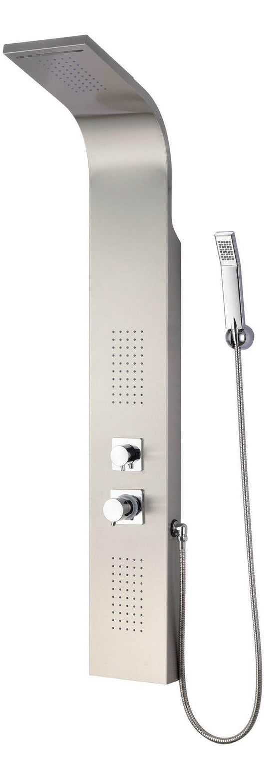Atene stainless steel shower panel with mixer, diverter and 4 functions