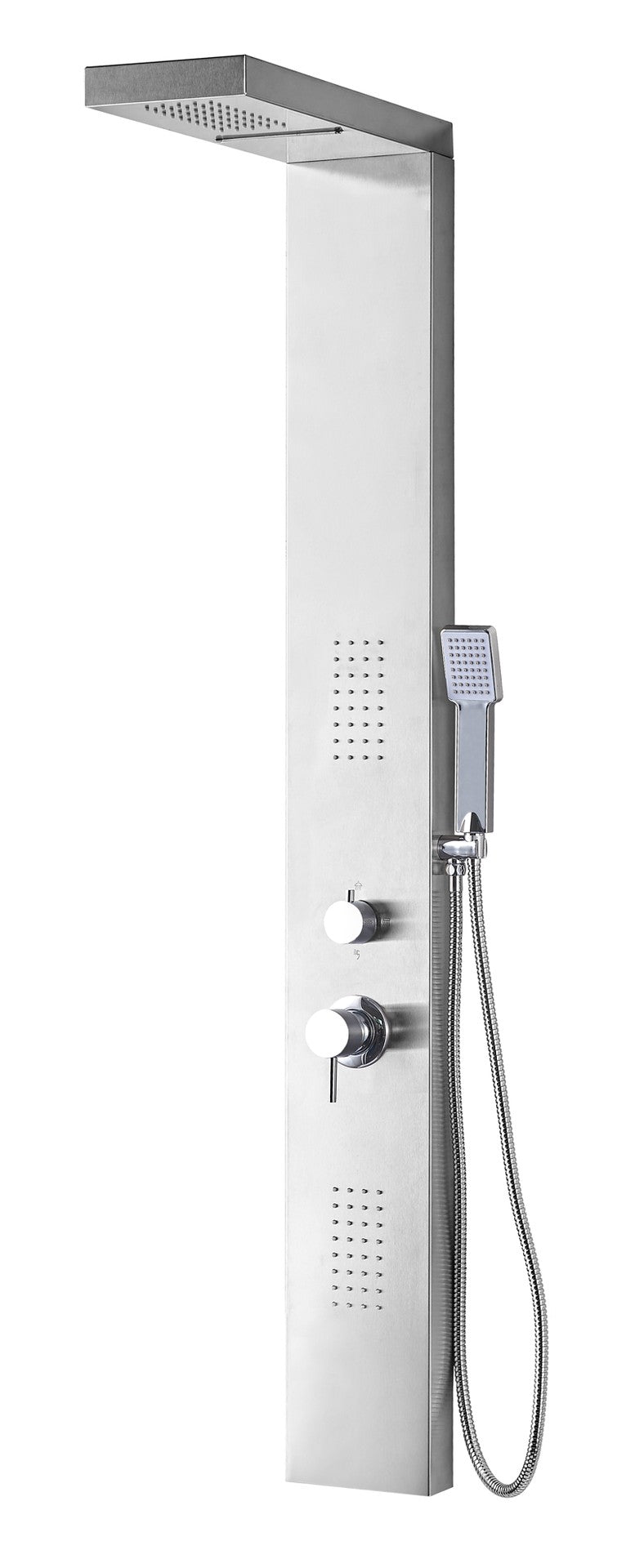 Pannello doccia in acciaio inox MALYA con 4 funzioni e miscelatore in ottone