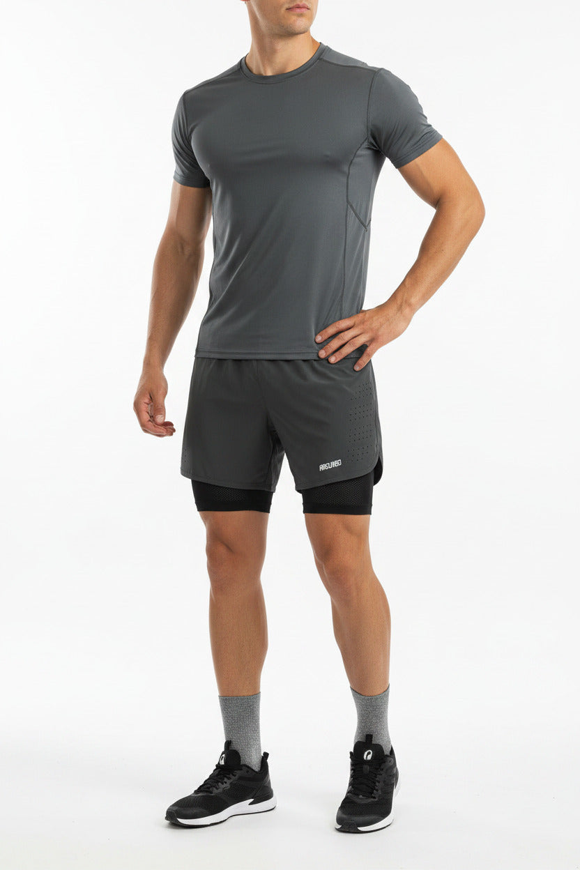 Pantaloncini Corsa Uomo 2 in 1 con Compressione e Fodera Lunga