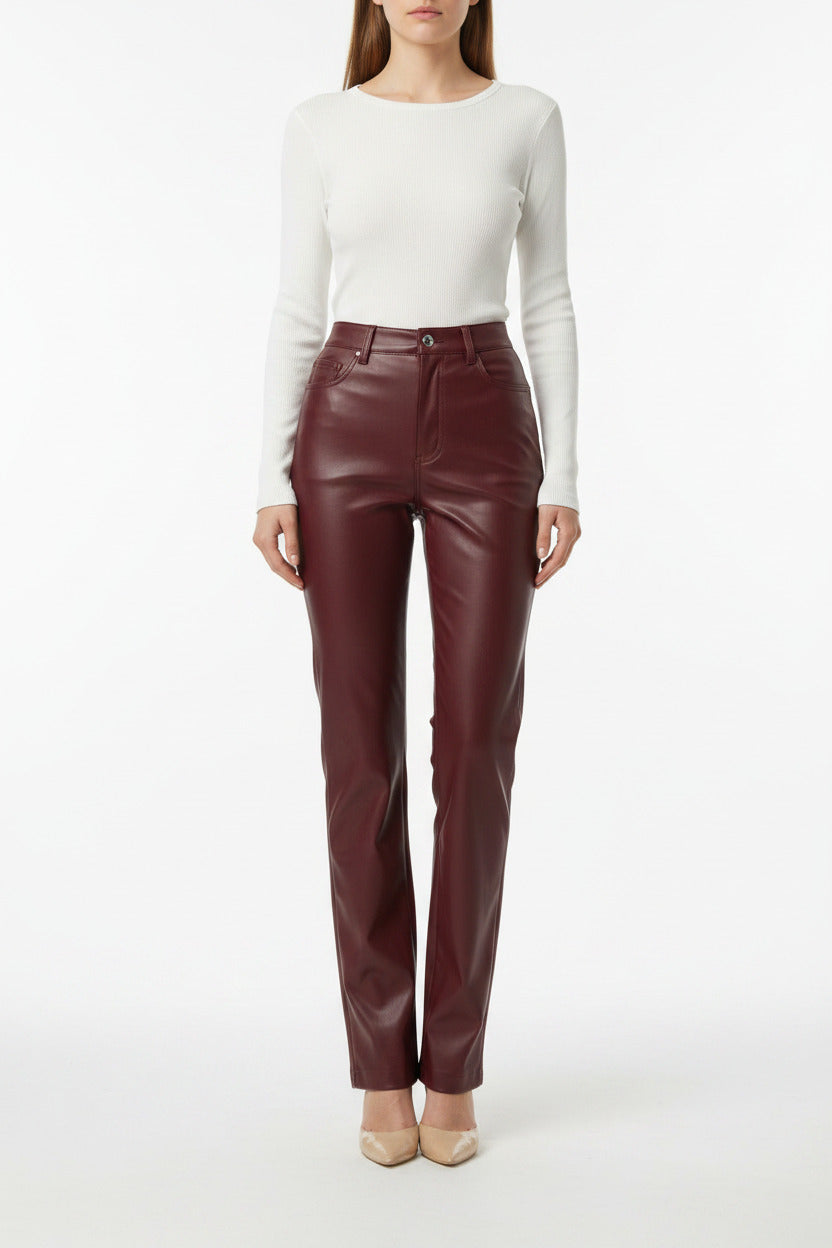 Pantaloni Pelle Donna Vita Alta Modellanti Leggings Ecopelle Invernali