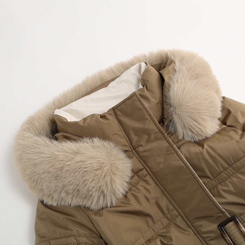 Cappotto Donna con Pelliccia Invernale | Giubbotto Lungo Caldo Elegante con Cappuccio