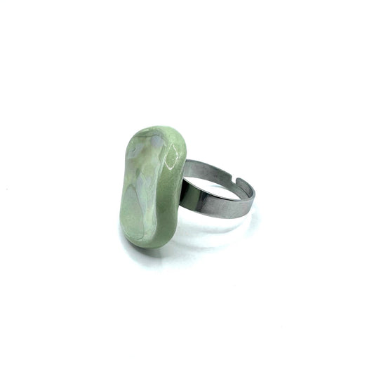 Perla | Handcrafted pearl-sage green ceramic ring