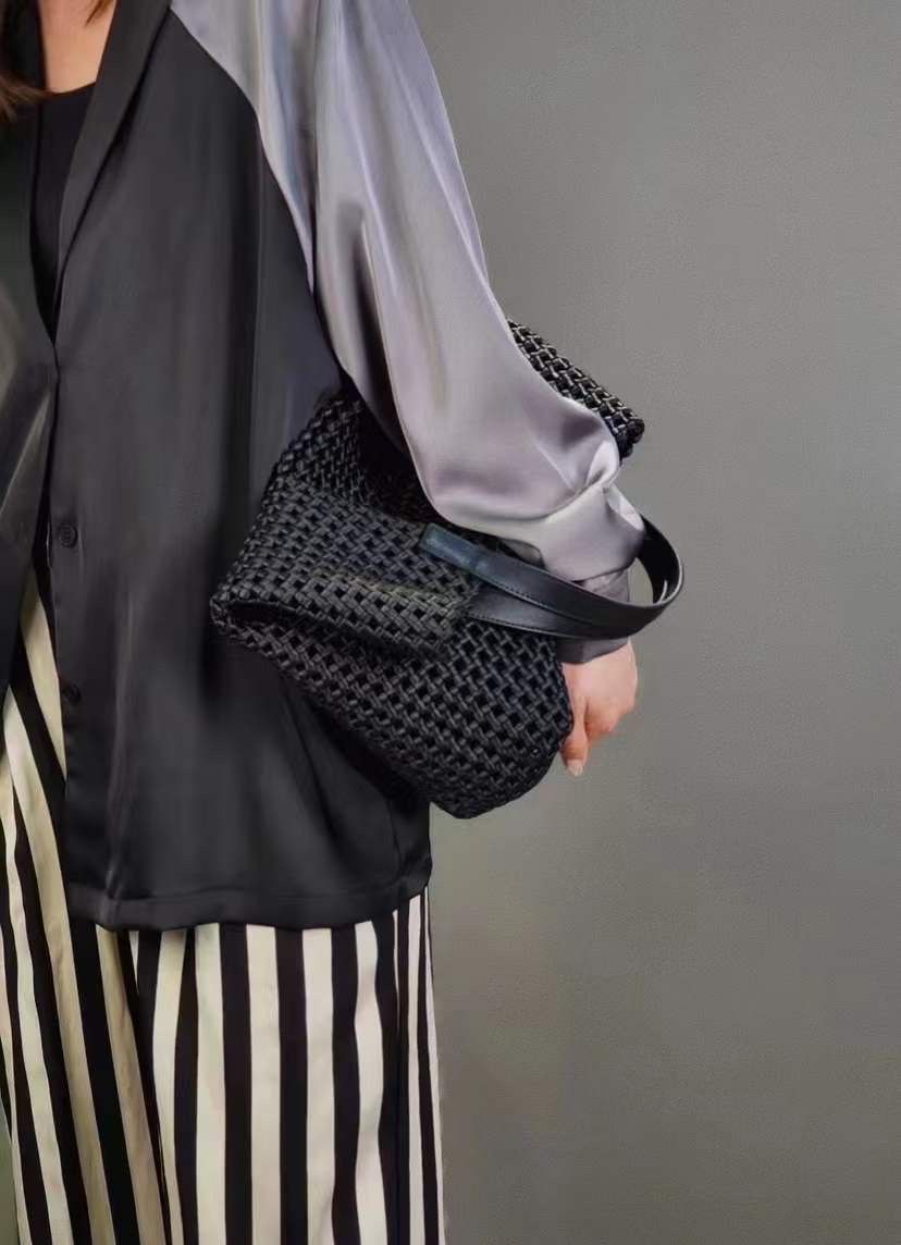 Handwoven Italian Leather & Nylon Shopper Bag by Modex™