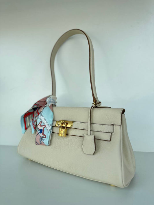 Premium Leather Bag with an Original Lock Closure, Made in Italy