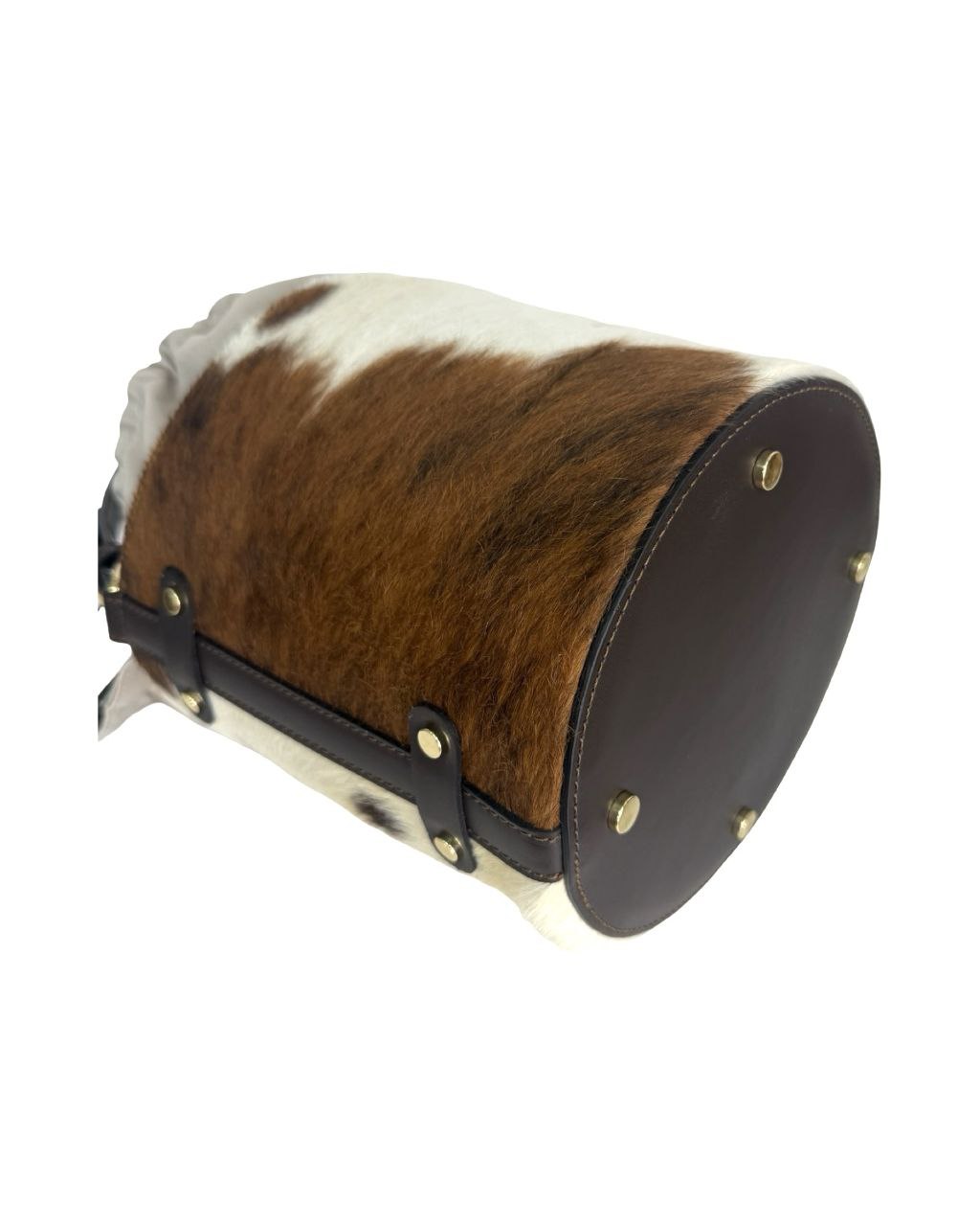 Cow Print Pony Skin Bucket Bag — Dark Brown Leather Trim