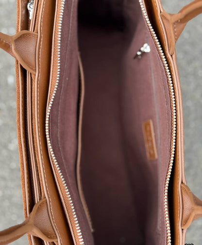 Suede & leather satchel with belt detail