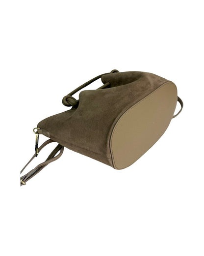 Italian Leather Bucket Bag with Knot Handles and Center Zip by Modex™