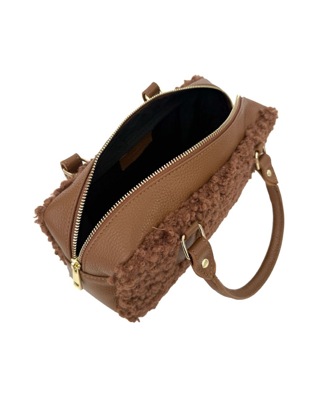 Italian Leather Teddy Top-Handle Bag — Cozy Luxury, Made in Italy