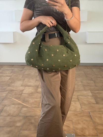 Studded Italian Suede Hobo Bag — Bold Luxury