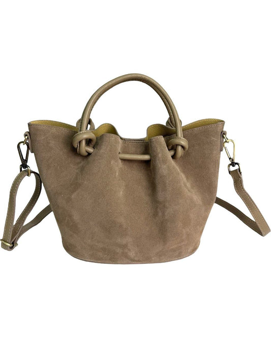 Borsa a Secchiello in Pelle Italiana con Manici Annodati e Zip Centrale di Modex™