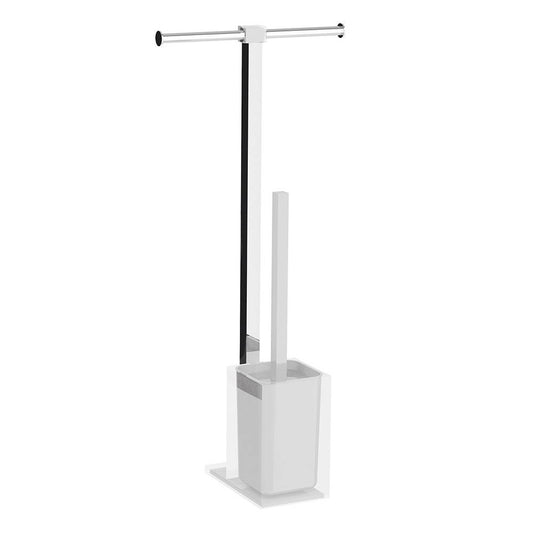 Piantana d' appoggio GEDY portarotolo più portascopino linea Raimbow colore Bianco