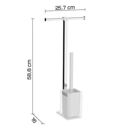 Piantana d' appoggio GEDY portarotolo più portascopino linea Raimbow colore Bianco