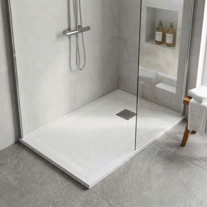 Piatto doccia bianco in marmoresina con griglia inox e Piletta - MALAGA