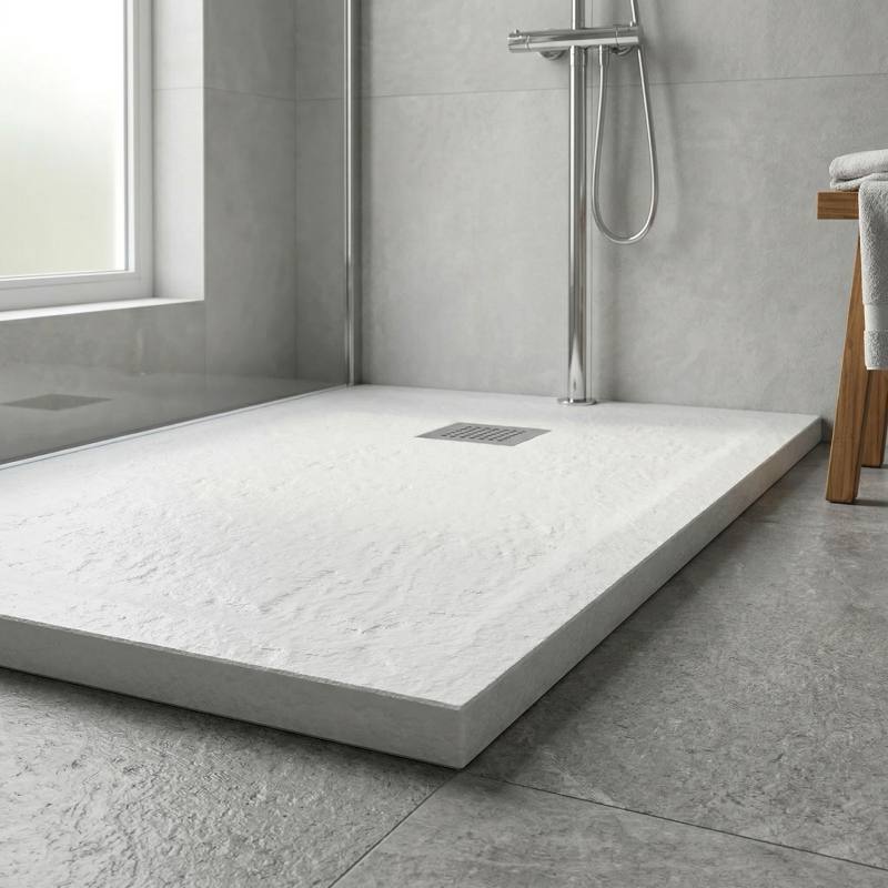 Piatto doccia bianco in marmoresina con griglia inox e Piletta - MALAGA
