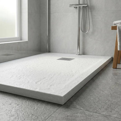 Piatto doccia bianco in marmoresina con griglia inox e Piletta - MALAGA