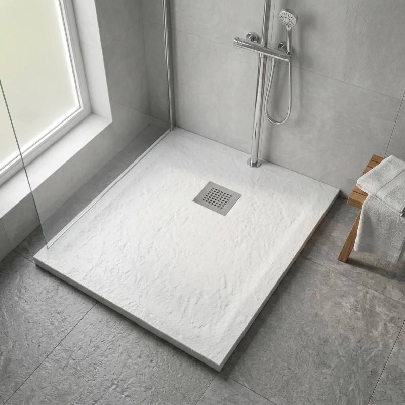 Piatto doccia bianco in marmoresina con griglia inox e Piletta - MALAGA