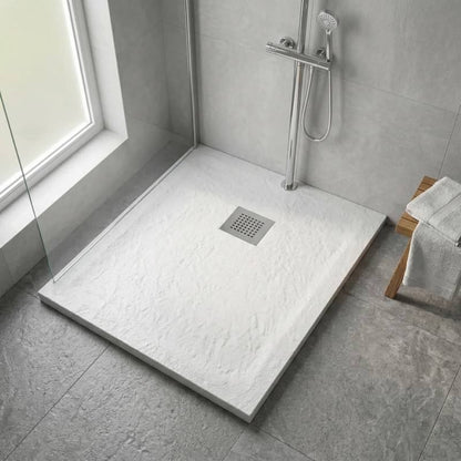 Piatto doccia bianco in marmoresina con griglia inox e Piletta - MALAGA
