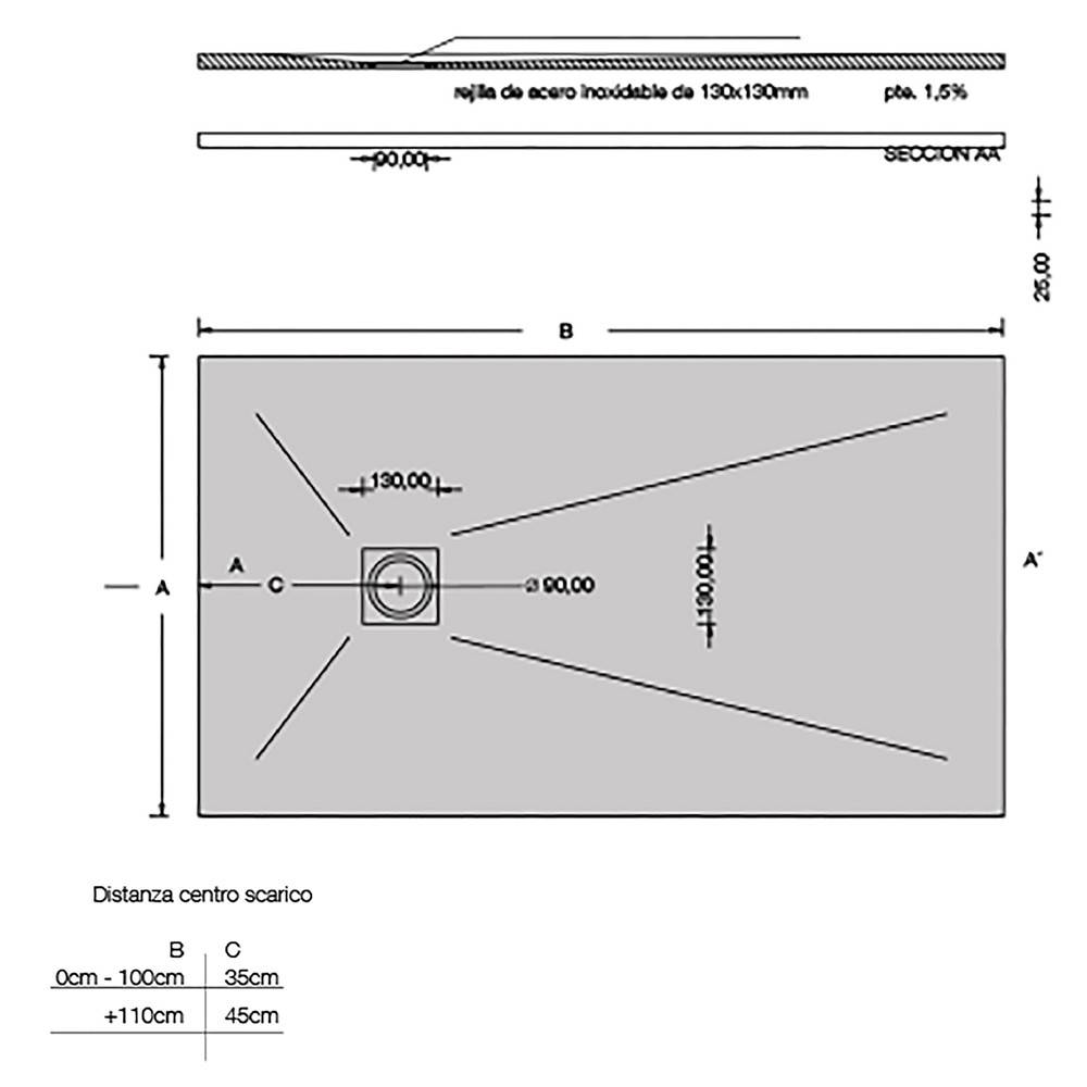 Piatto doccia effetto pietra 80x170 Tortora marmoresina pieno Piletta inclusa