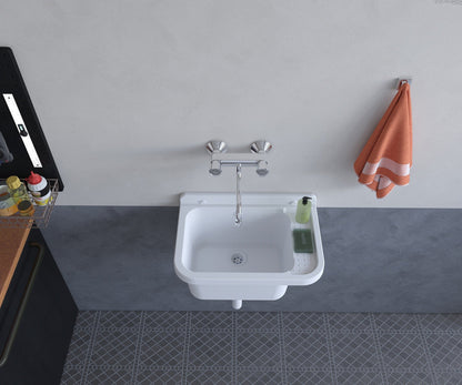 Pilozzo Bianco 50x34x21 cm - Lavabo Compatto e Resistente , Perfetto per Giardini e Spazi Esterni
