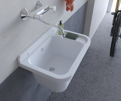 Pilozzo Bianco 60x34x21 cm - Lavabo Compatto e Resistente , Perfetto per Giardini e Spazi Esterni