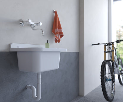 Pilozzo Bianco 60x34x21 cm - Lavabo Compatto e Resistente , Perfetto per Giardini e Spazi Esterni