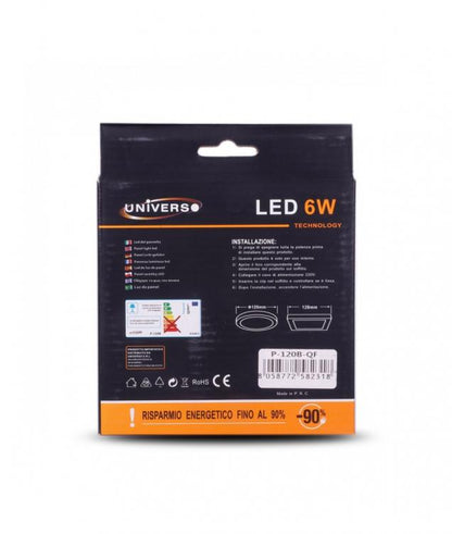 Plafoniera Esterno A Led Faretto Faro Pannello Tondo Rotondo 6W-Luce Calda 3000K