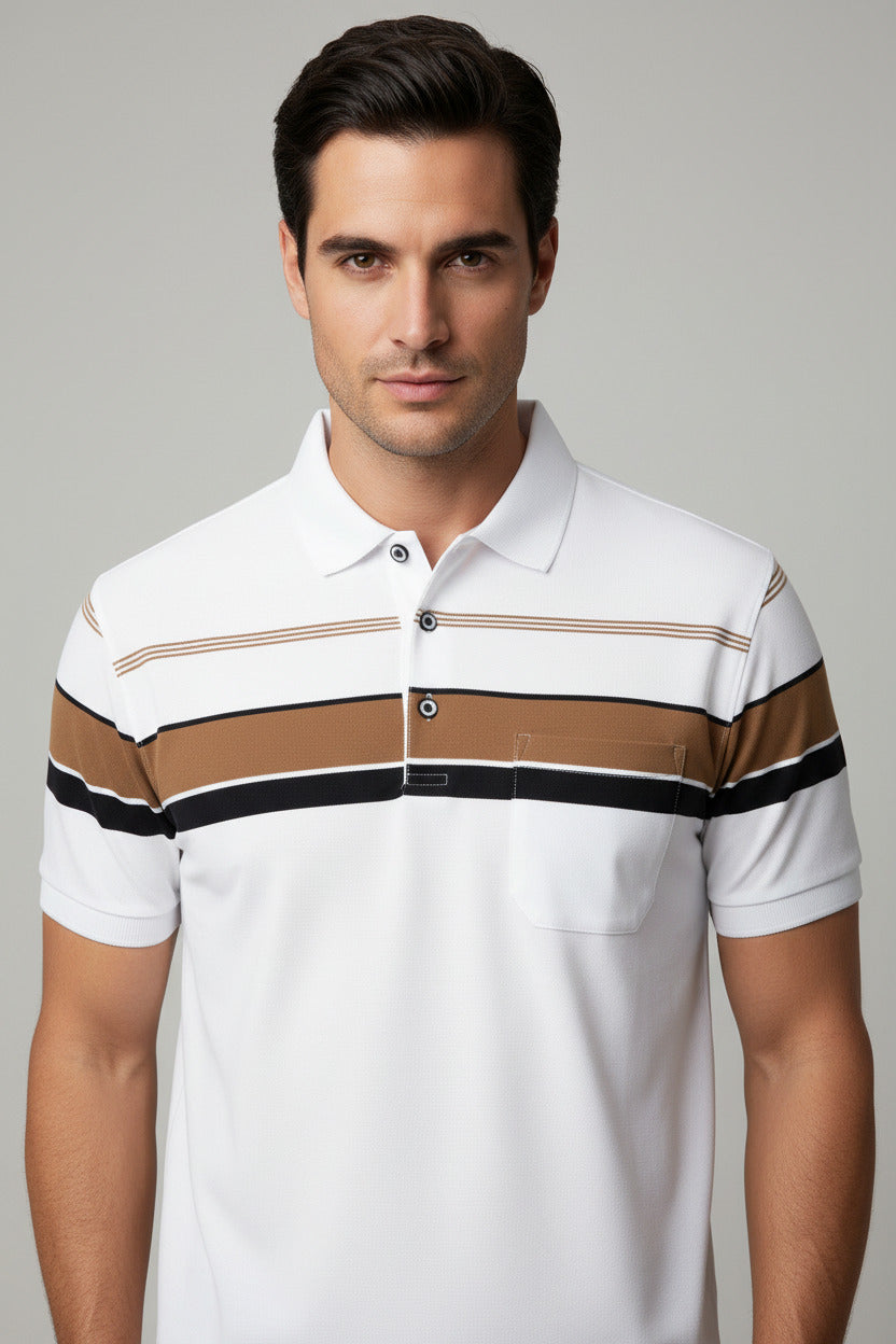 Polo Uomo Slim Fit con Taschino e Linee a Contrasto – Manica Corta