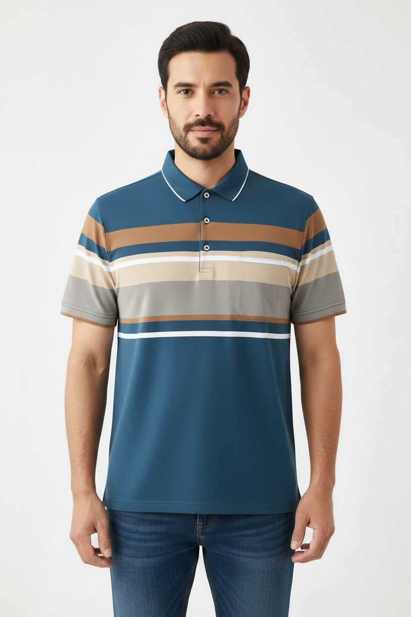 Polo Uomo Slim Fit con Taschino e Linee a Contrasto – Manica Corta