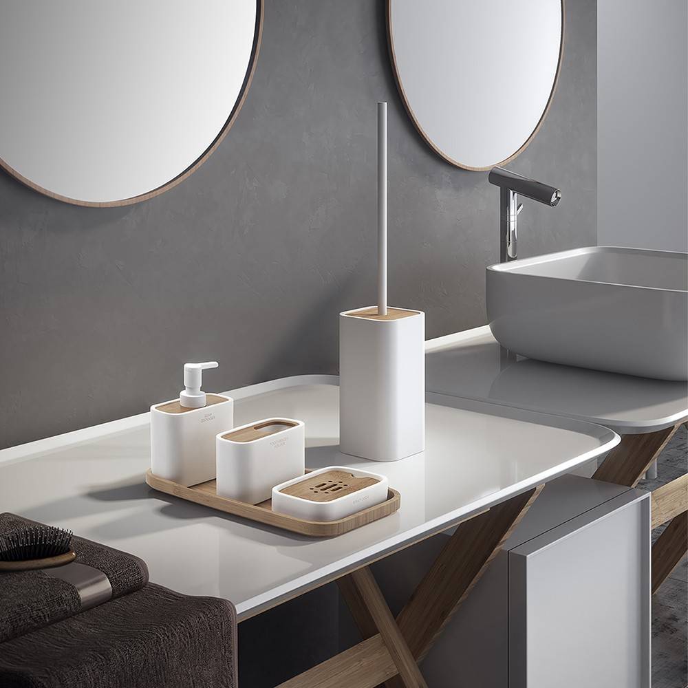 Porasapone d' appoggio GEDY linea Ninfea in resina e legno colore Bianco Matt