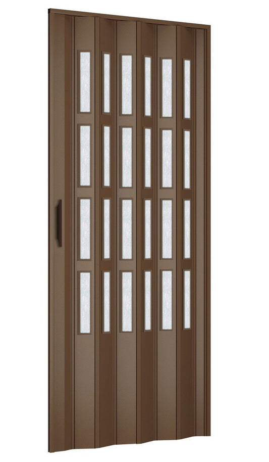 Interior Folding Door 82x210 cm in PVC with Niagara Glass Mod. Extra Standard walnut color