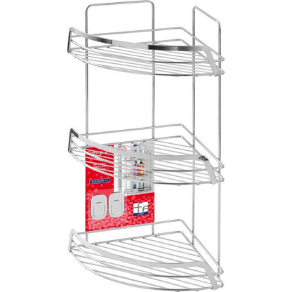 Portaoggetti doccia angolare con 3 ripiani in cromo 22x22x53 cm, design elegante e pratico per il bagno.