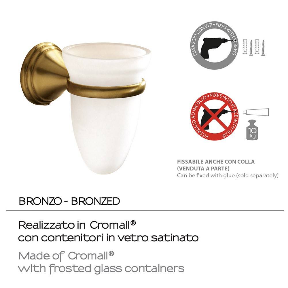 Portaspazzolini a Muro Gedy Romance Bronzo - Acciaio Inox e Vetro