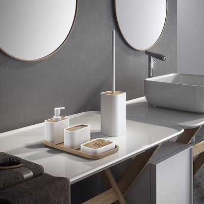 Portaspazzolini d' appoggio GEDY linea Ninfea in resina e legno colore Bianco Matt
