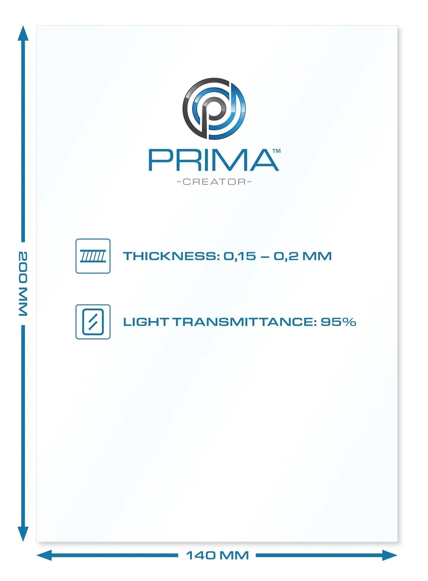 PRIMACREATOR FEP FILM SHEETS FOR 3D PRINTERS - 140 X 200 MM - 5-PACK