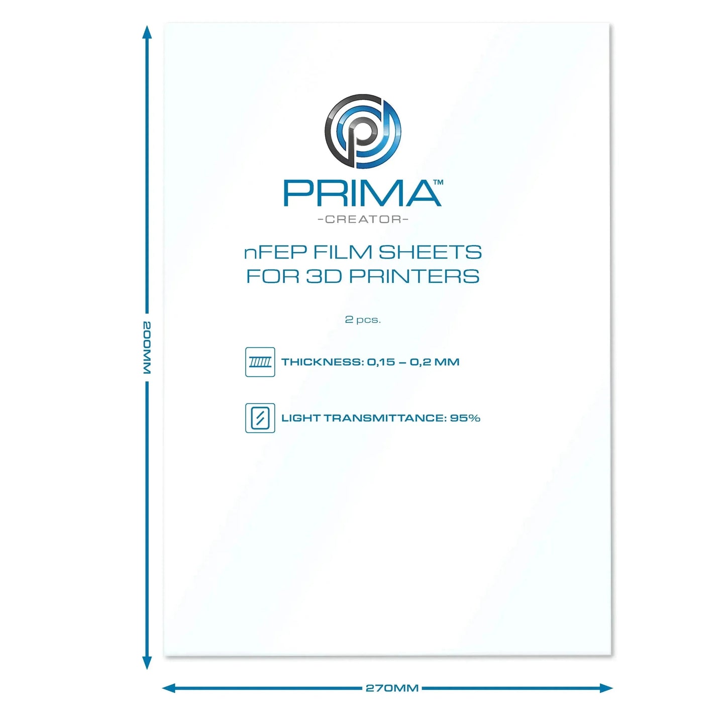 PRIMACREATOR NFEP FILM SHEETS FOR 3D PRINTERS - 200 X 270 MM - 2-PACK