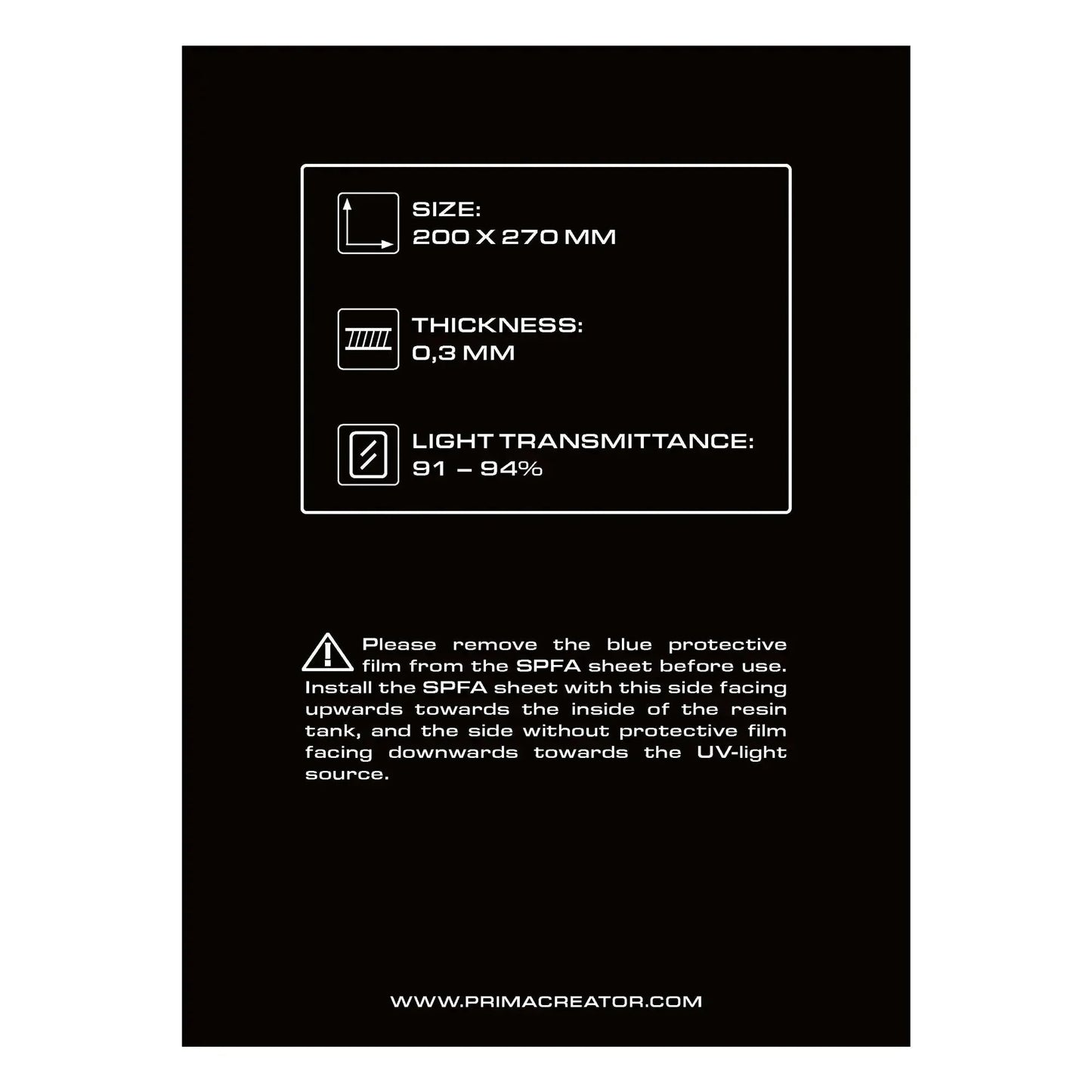 PRIMACREATOR SPFA FILM SHEET FOR 3D PRINTERS - 200 X 270 MM