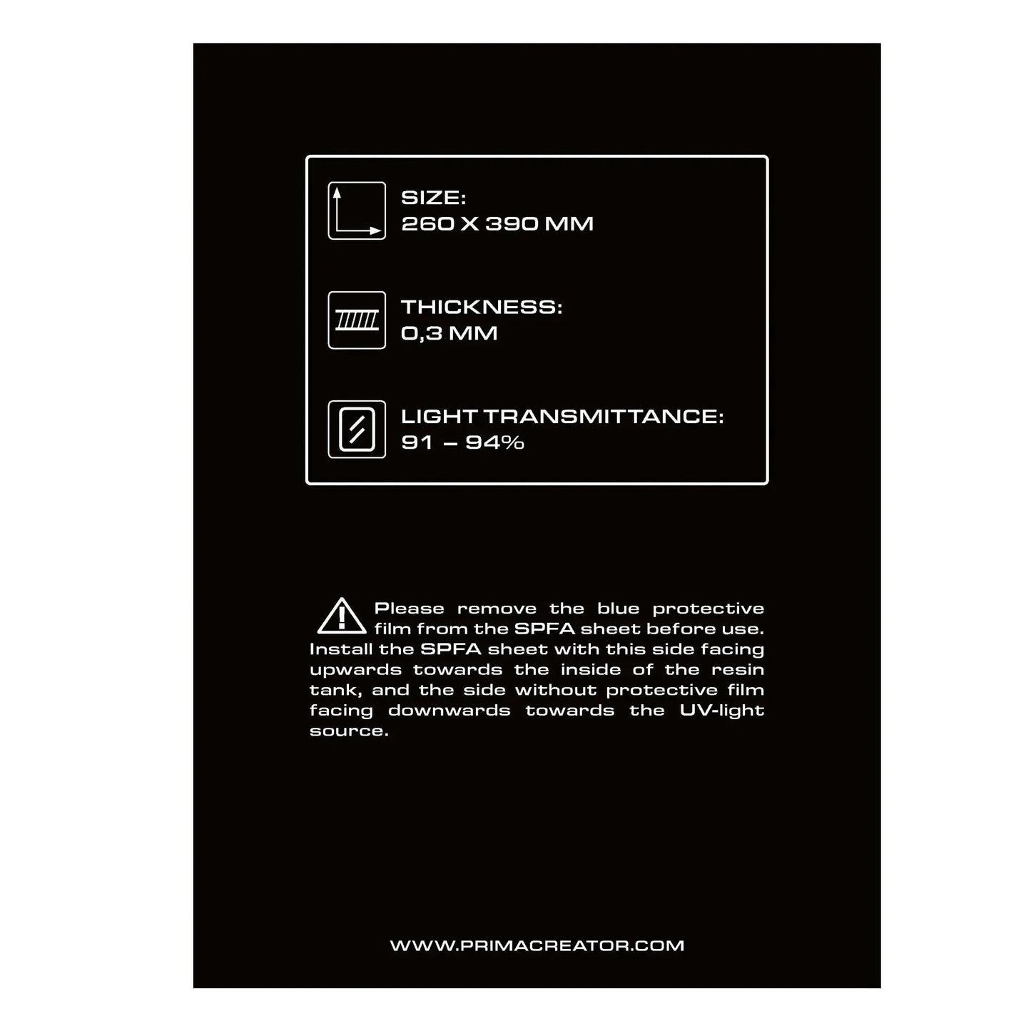 PRIMACREATOR SPFA FILM SHEET FOR 3D PRINTERS - 260 X 390 MM