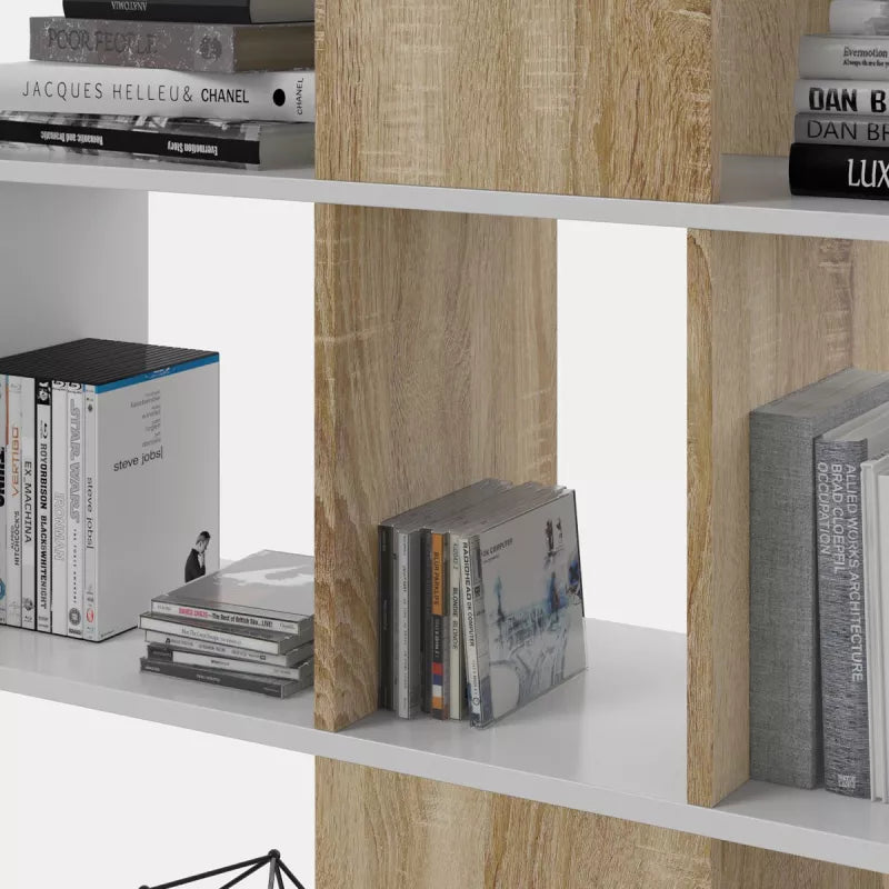 Zickzack-Bücherregal Eiche und Weiß mit 11 Fächern und 4 Ebenen