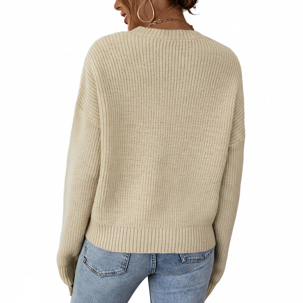 Maglione Donna Girocollo Lavorato a Maglia Autunno Inverno Caldo