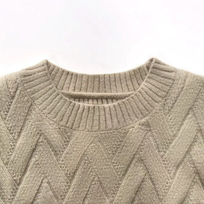 Maglione Donna Girocollo Lavorato a Maglia Autunno Inverno Caldo