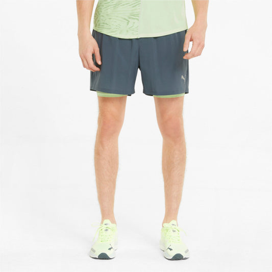 Puma pantaloncino sportivo da corsa Run 2IN1 5" 521049-42 grigio-verde acido