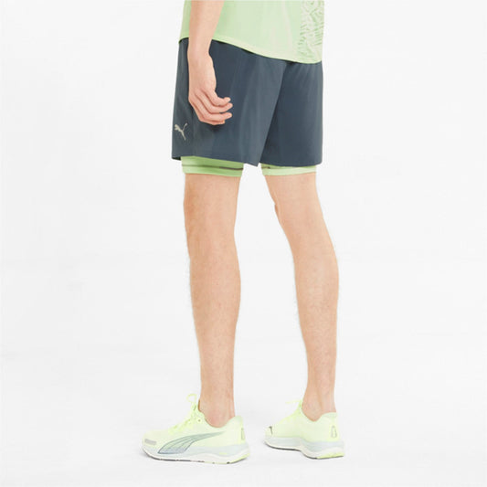Puma pantaloncino sportivo da corsa Run 2IN1 5" 521049-42 grigio-verde acido