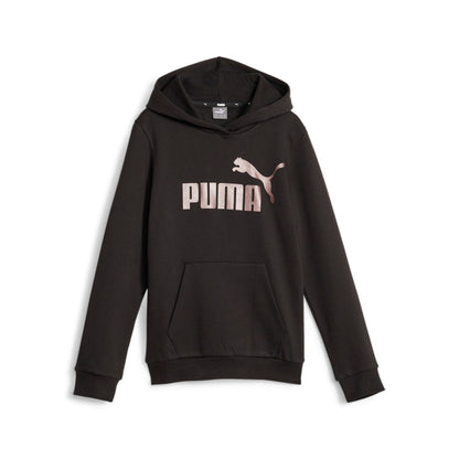 Puma felpa da ragazza con cappucio e logo grande 670310-56 nero-bronzo